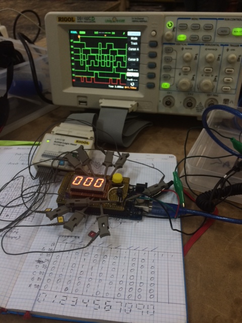 close up of logic analyzer and led matrix for camera lag