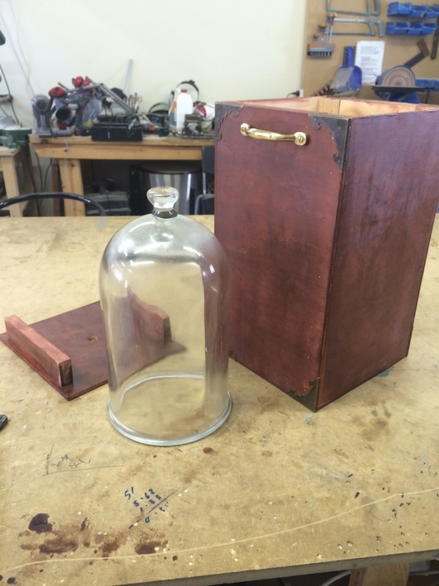 Finished stained brass bell jar box and travelling case