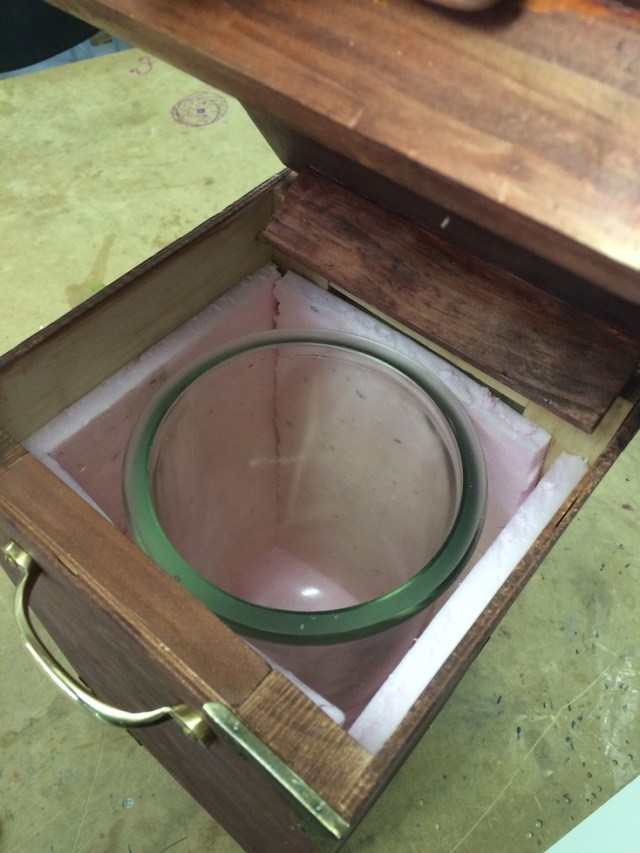 Inside view of bell jar and styrene of travelling case