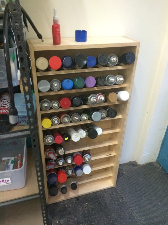 Finished spray paint storage rack