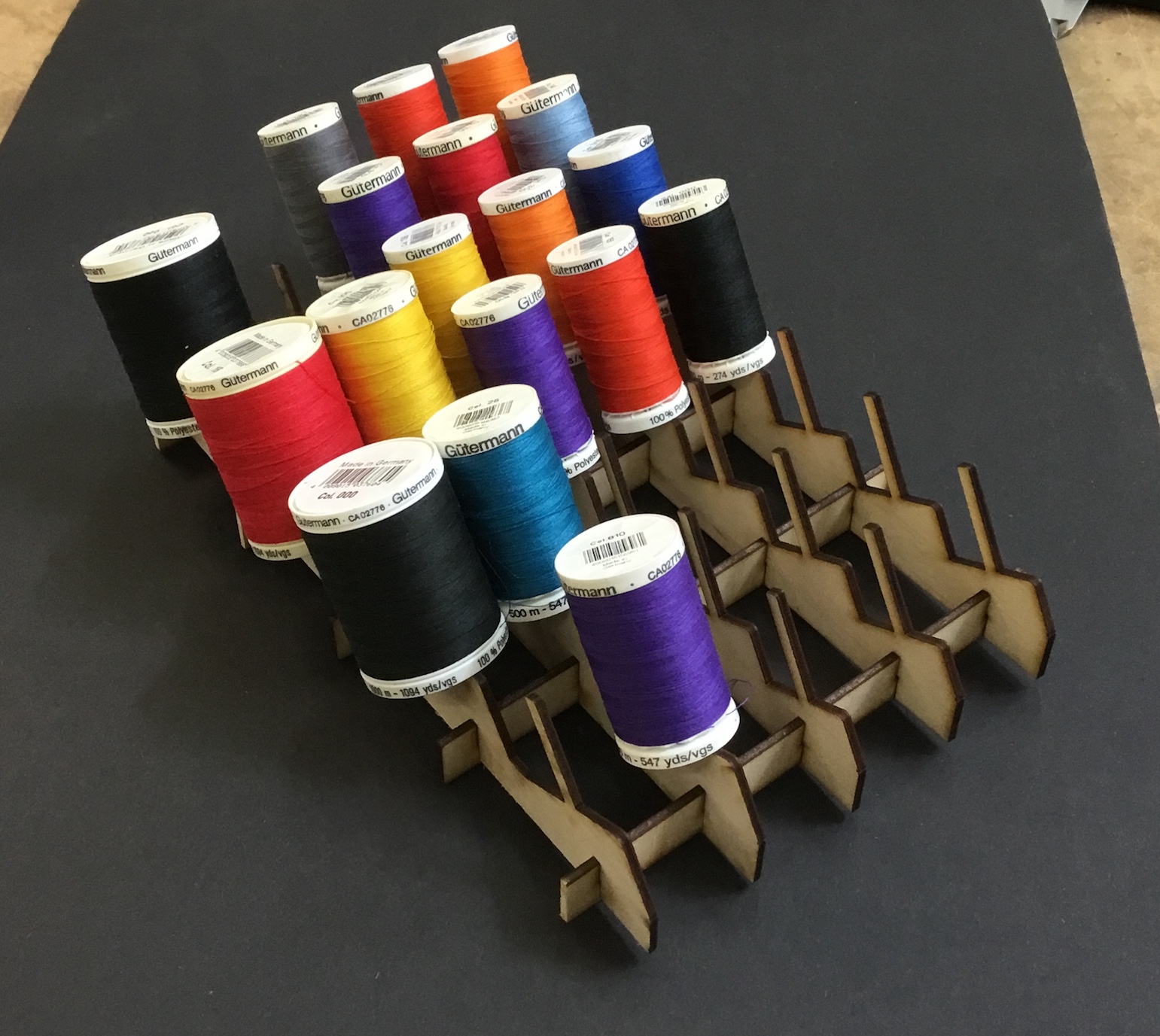 Lasercut bobbin rack for sewing thread | Tinkerings